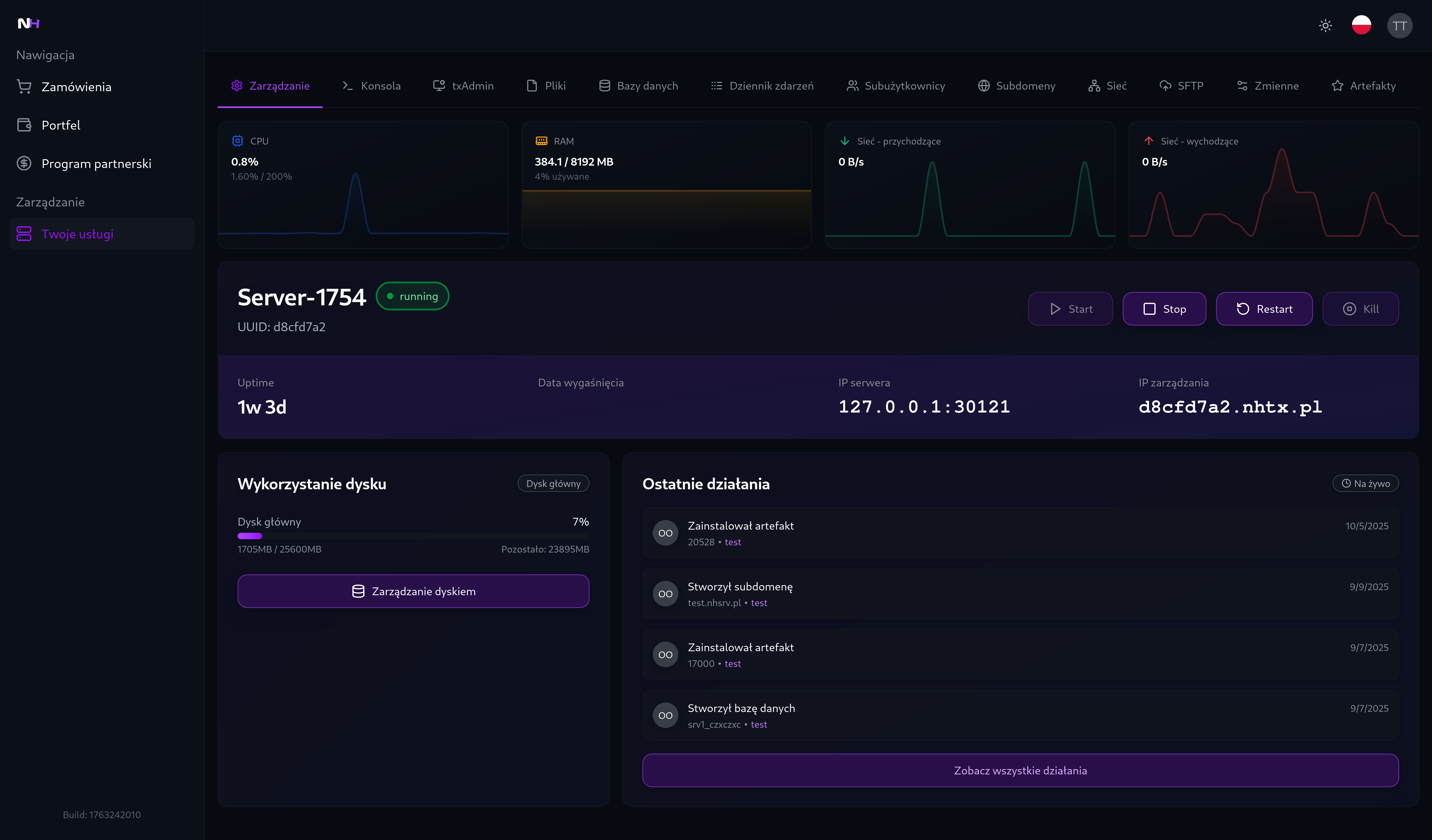NEW-HOST Panel Dashboard Preview